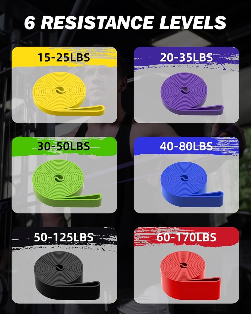 Zacro Resistance Bands, 6 Resistance Levels Pull Up Assistance Bands, Exercise Bands for Men&Women, Heavy Duty Resistance Band Set with Door Anchor, for Working Out, Muscle Training, Physical Therapy - Image 2